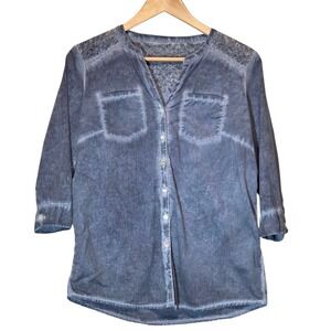 Tom Tailor Top Blue Washed Cotton Lace Size M Boho Coastal Cowgirl Lightweight